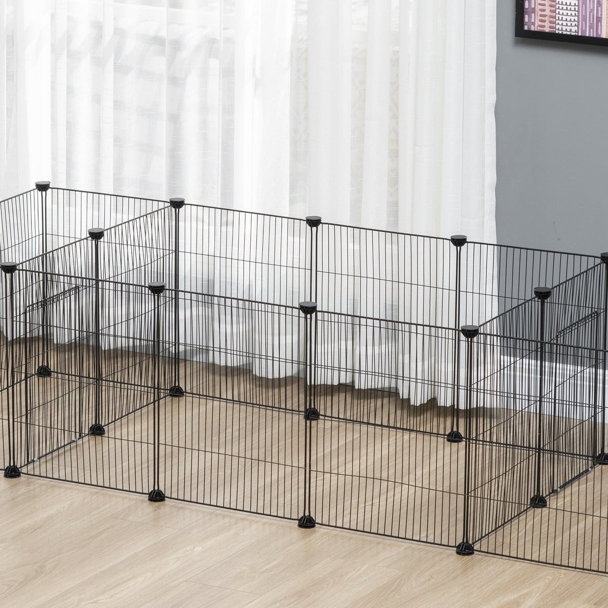Lot de 2 enclos parc modulable pour petits animaux lapins rongeurs chiots 36 panneaux en fil d'acier 4 portes noir