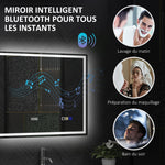 Miroir salle de bain LED bluetooth 60 x 80 cm interrupteur tactile lumière réglable 3 couleurs anti-buée mémoire argent