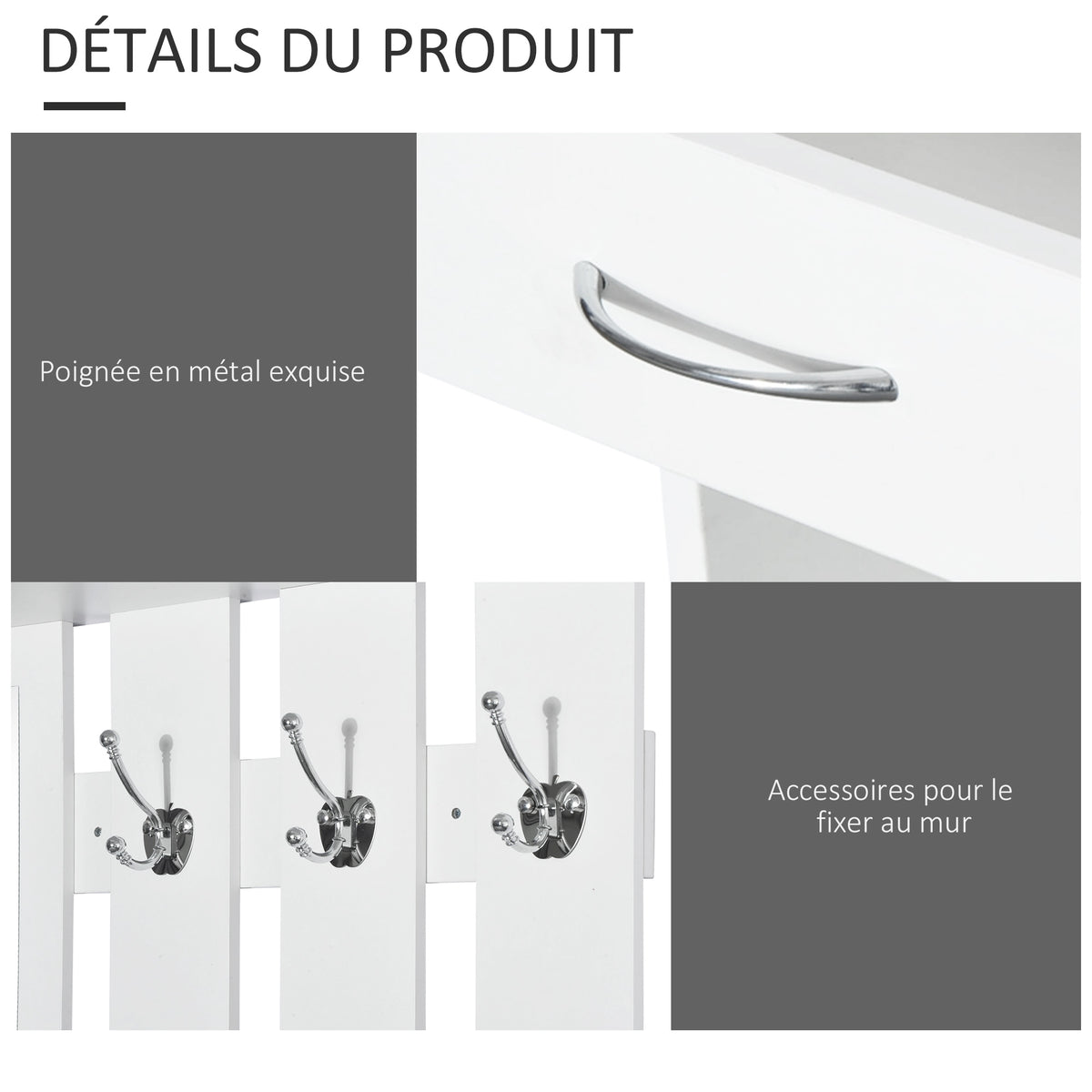 Ensembles 3 en 1 de meuble d'entrée vestiaire avec panneau porte-manteau, miroir et banc à chaussures - 6 crochets et étagère réglable, blanc