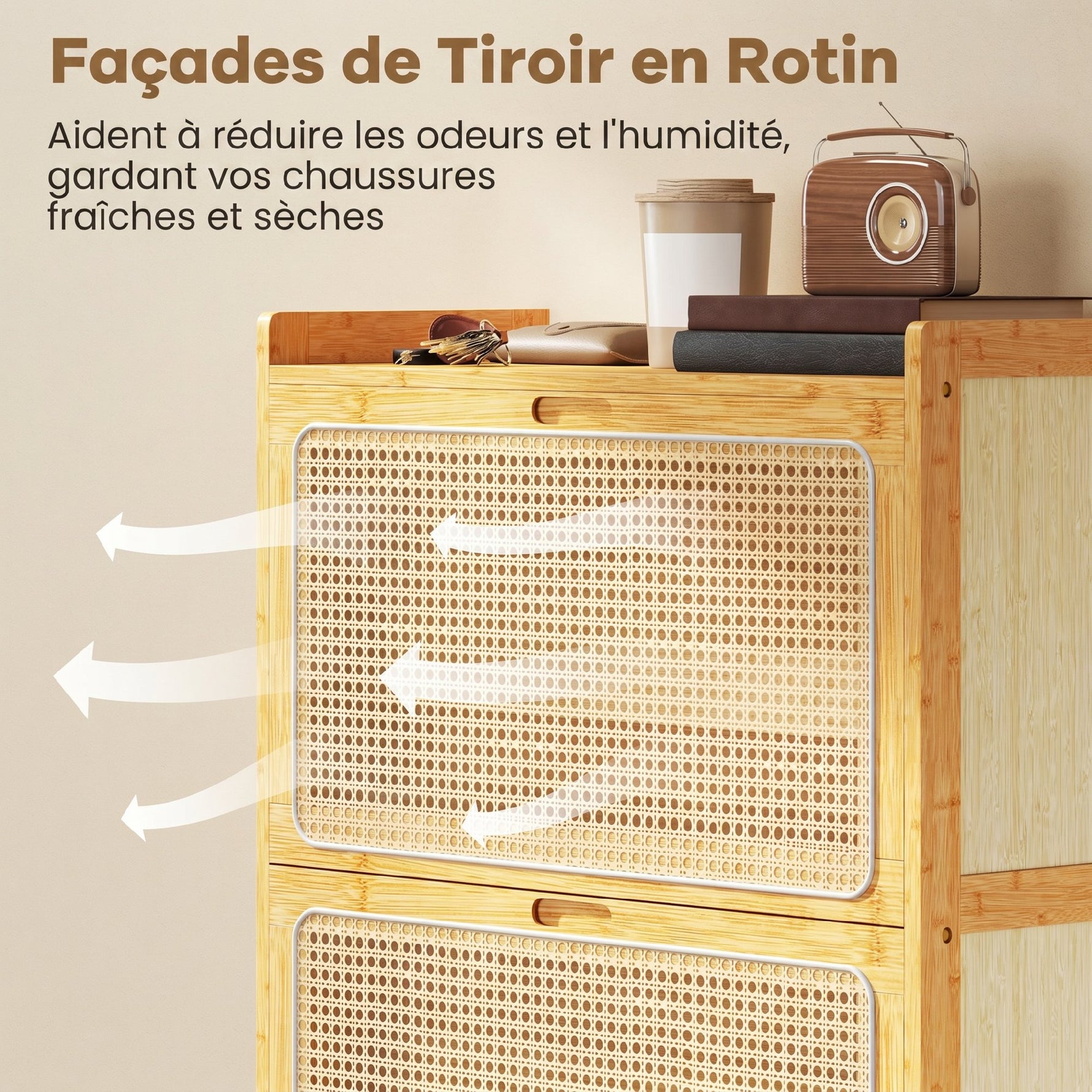 Meuble à chaussures 14 paires, armoire à chaussures 3 tiroirs rabattables, étagères réglables 69x29x119,8cm bois naturel