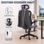 Chaise Bureau Ergonomique avec Accoudoirs 3D et Appui-Tête Réglable, Fauteuil de Bureau en Maille, Gris