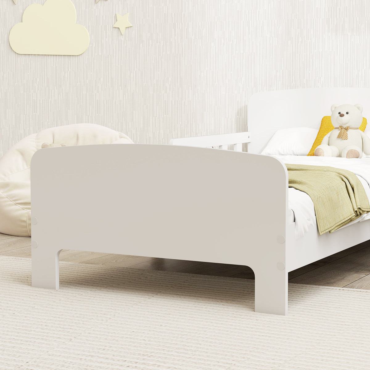 Lit enfant lit au sol enfant barrières de sécurité haut sommier à lattes et cadre robuste 143,5 x 74,2 x 54 cm blanc-8