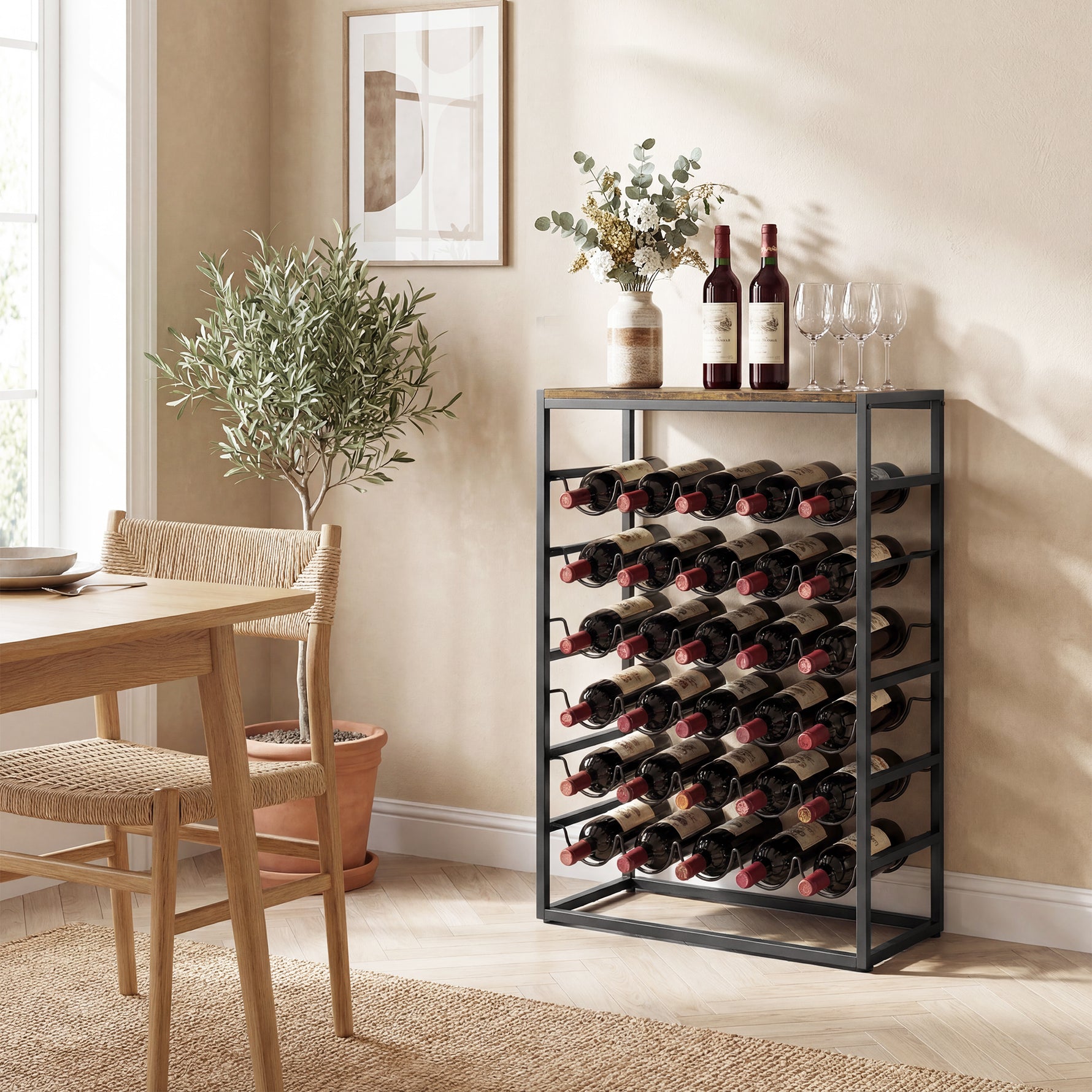 Casier à bouteilles pour 30 bouteilles, étagère à vin avec 6 niveaux, style industriel, 59x30x88,5cm, brun rustique