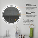 Miroir rond lumineux LED de salle de bain Ø 70 cm mural avec éclairage 3 couleurs interrupteur tactile 23W blanc argent
