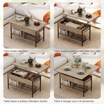Table basse relevable et extensible, table de salon avec compartiment caché étagères ouvertes, 98x49x55cm, bois naturel