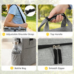 Sac de Transport pour Chien avec Poches, 2 Sacs à Nourriture, Bol Pliable, Séparateur Réglable, 38x17x35cm, Gris Clair