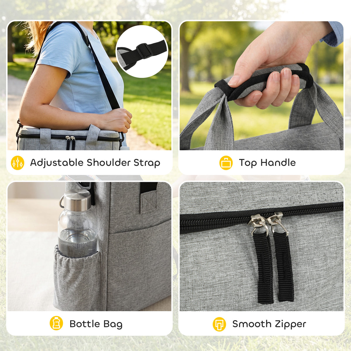 Sac de Transport pour Chien avec Poches, 2 Sacs à Nourriture, Bol Pliable, Séparateur Réglable, 38x17x35cm, Gris Clair