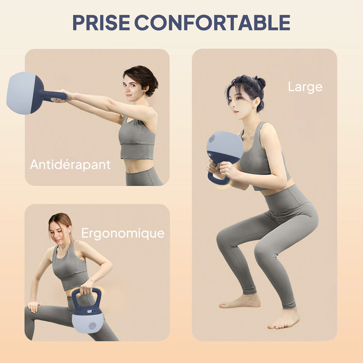 Kettlebell 10 kg – Kollaboration .fr x FFHandball – Hantel mit rutschfestem Griff, grau und blau