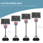 Panier de basket extérieur hauteur ajustables 182-213/220-250 cm panier de basket sur pied à roulettes noir