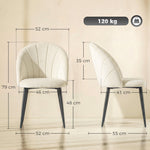 Lot de 2 chaises de salle à manger, chaises de cuisine rembourrées sans accoudoirs, pieds en acier, 52x55x79cm, crème