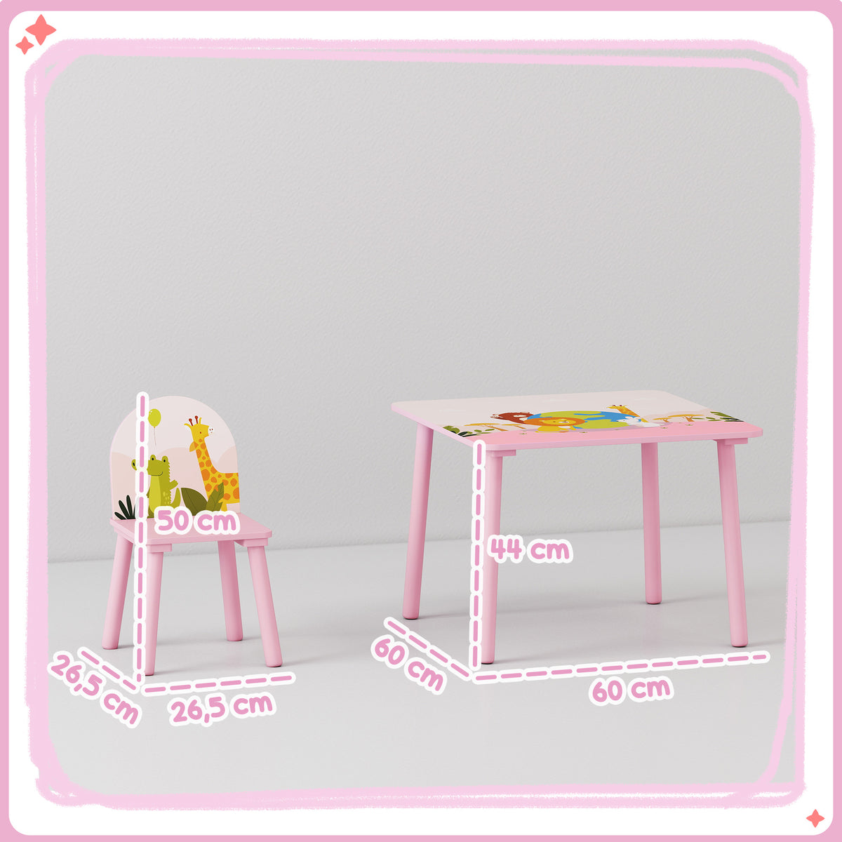 Table enfant avec chaise, ensemble table et 2 chaises en bois pour dessiner, jouer, étudier, rose