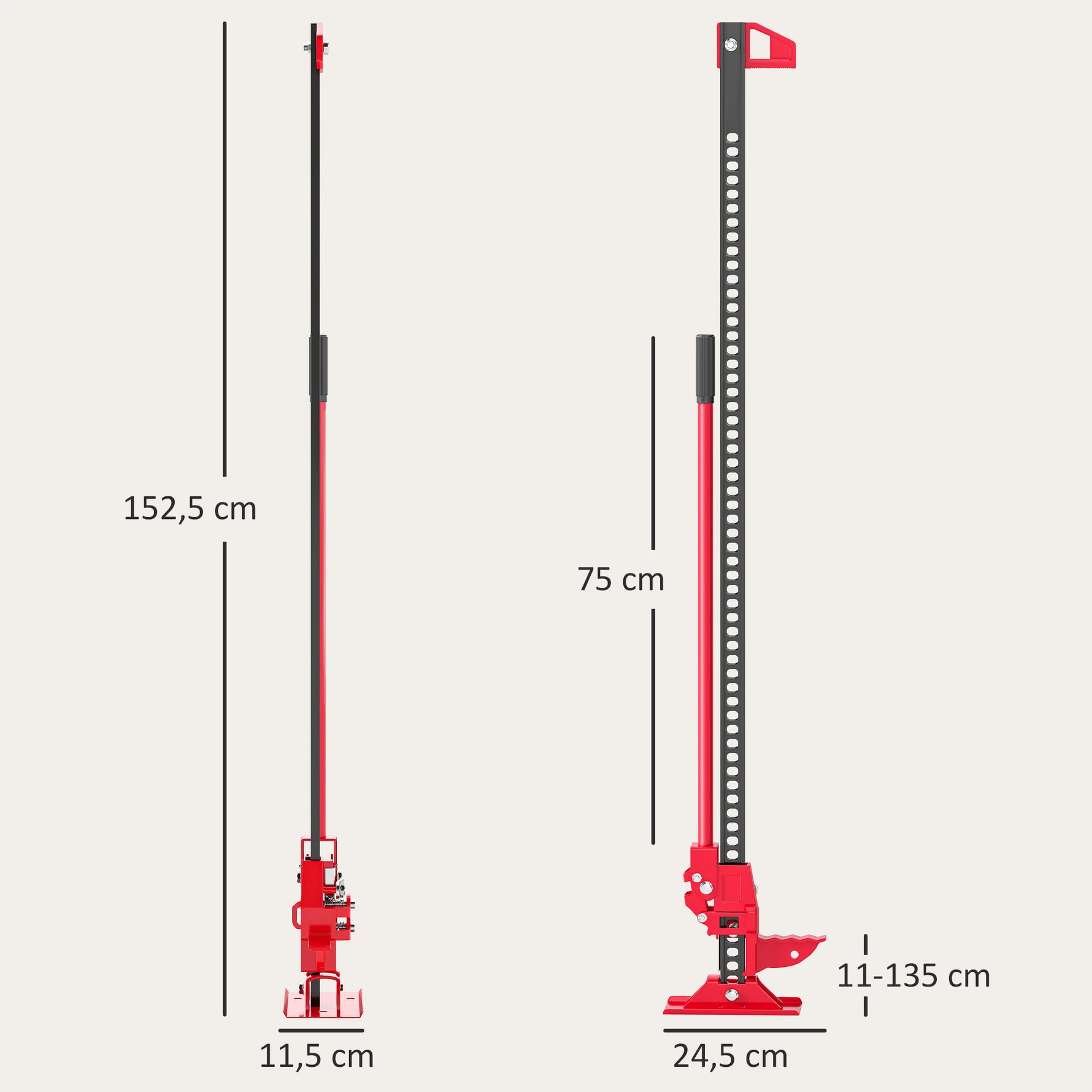 Cric farm jack tout-terrain ATV 4x4, cric pour voiture véhicule charge max. 3000 kg, hauteur de levage 11-135 cm, rouge