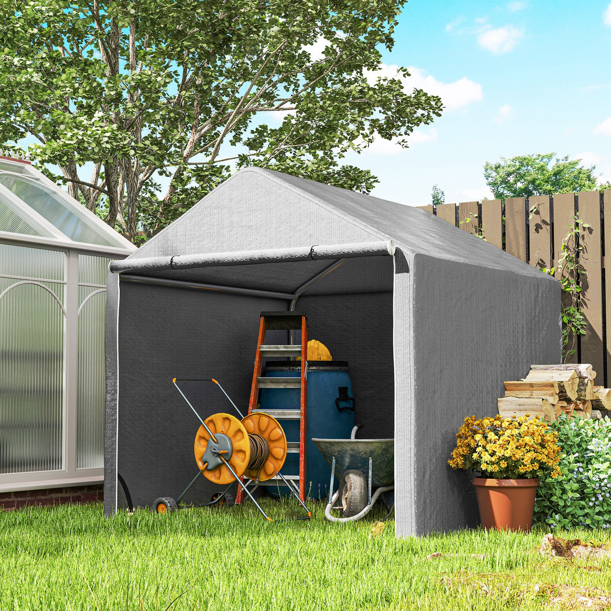 Abri de jardin 2 x 2 x 2 m abri vélo extérieur avec cadre en acier galvanisé, imperméable et résistant aux UV - gris
