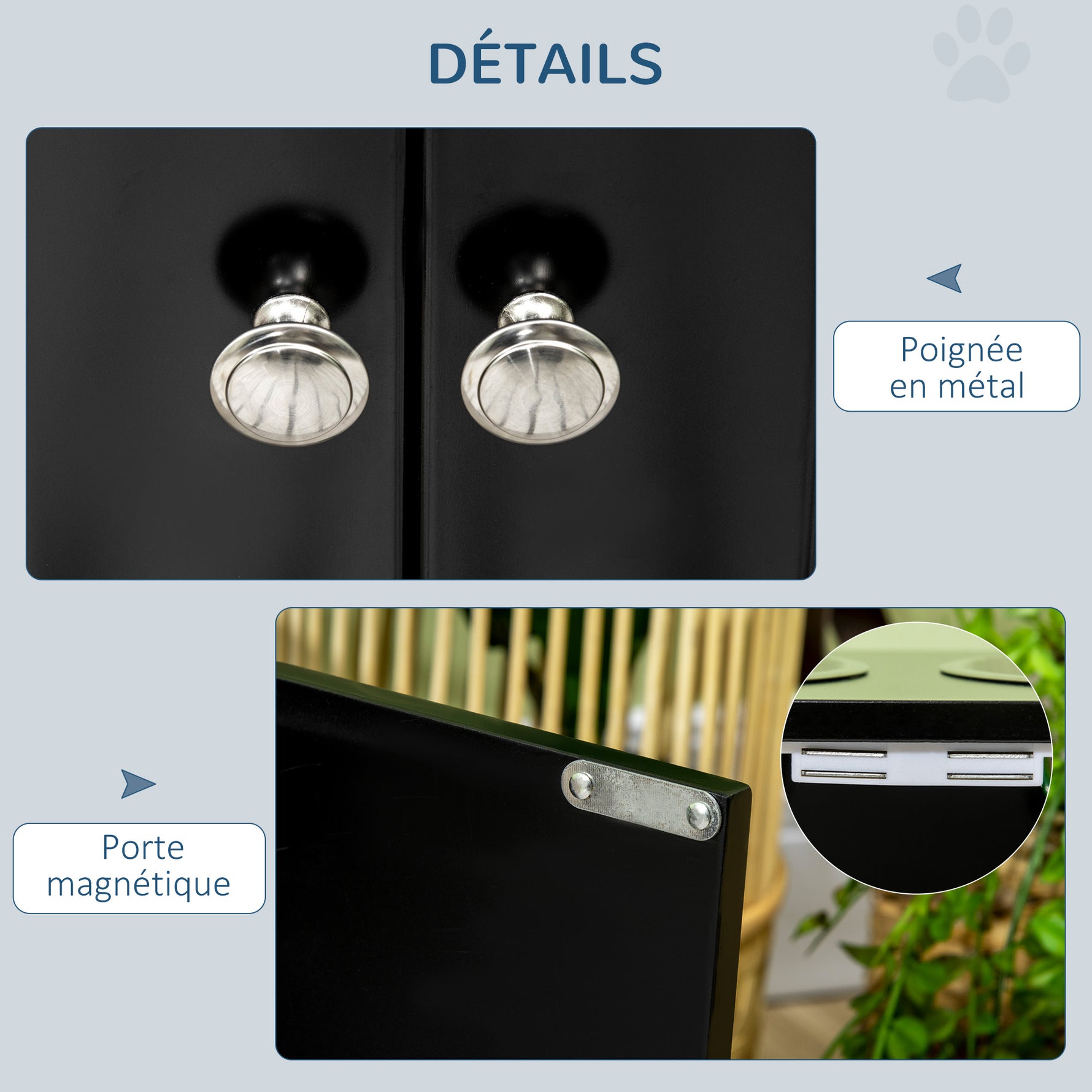 Gamelles chiens surélevées gamelle double chien chat porte-gamelles 60 x 30 x 35,5 cm 2 gamelles 2L acier inox incluses