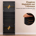 Buffet Haut Cuisine, Armoire de Cuisine, 4 Portes à Fermeture Douce, 2 Compartiments Ouverts et Étagères Réglables, Noir