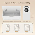 Coffre de Rangement 136 L, Banc Coffre avec 2 Charnières de Sécurité et Design Sans Poignée, 100 x 40 x 45 cm, Blanc
