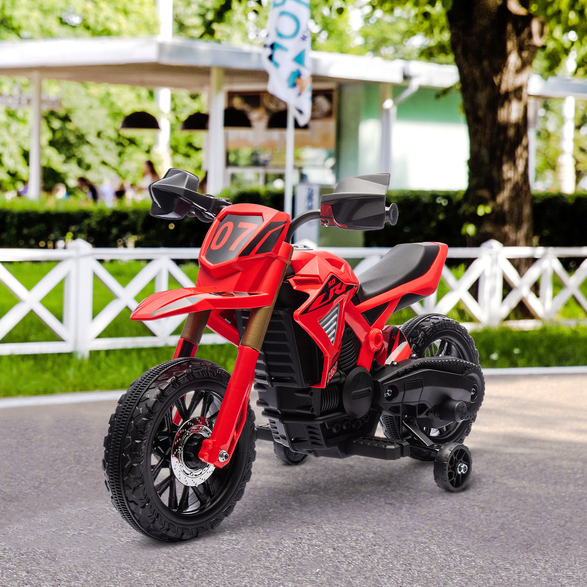 Elektro-Motocross für Kinder 3-8 Jahre, 6V-Akku, 2 Motoren, Hupe und Stützräder, 30 kg Tragkraft, rot