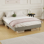 Cadre de lit 140 x 190 cm avec sommier à lattes en bois, lit double rembourré en velours côtelé, gris