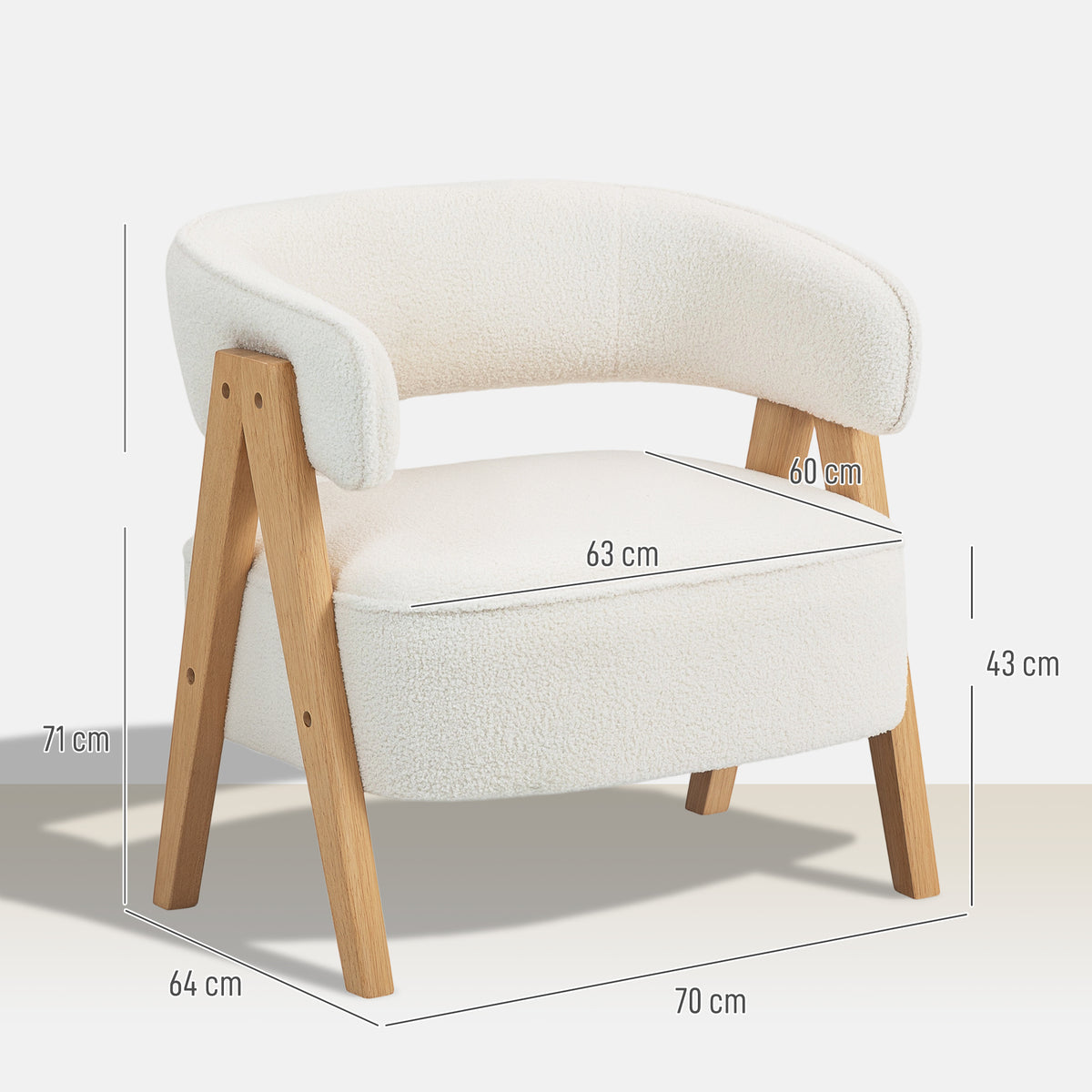 Sillón de salón de tela de borreguito, silla acolchada, asiento amplio, respaldo ergonómico, 70 x 64 x 71 cm, blanco