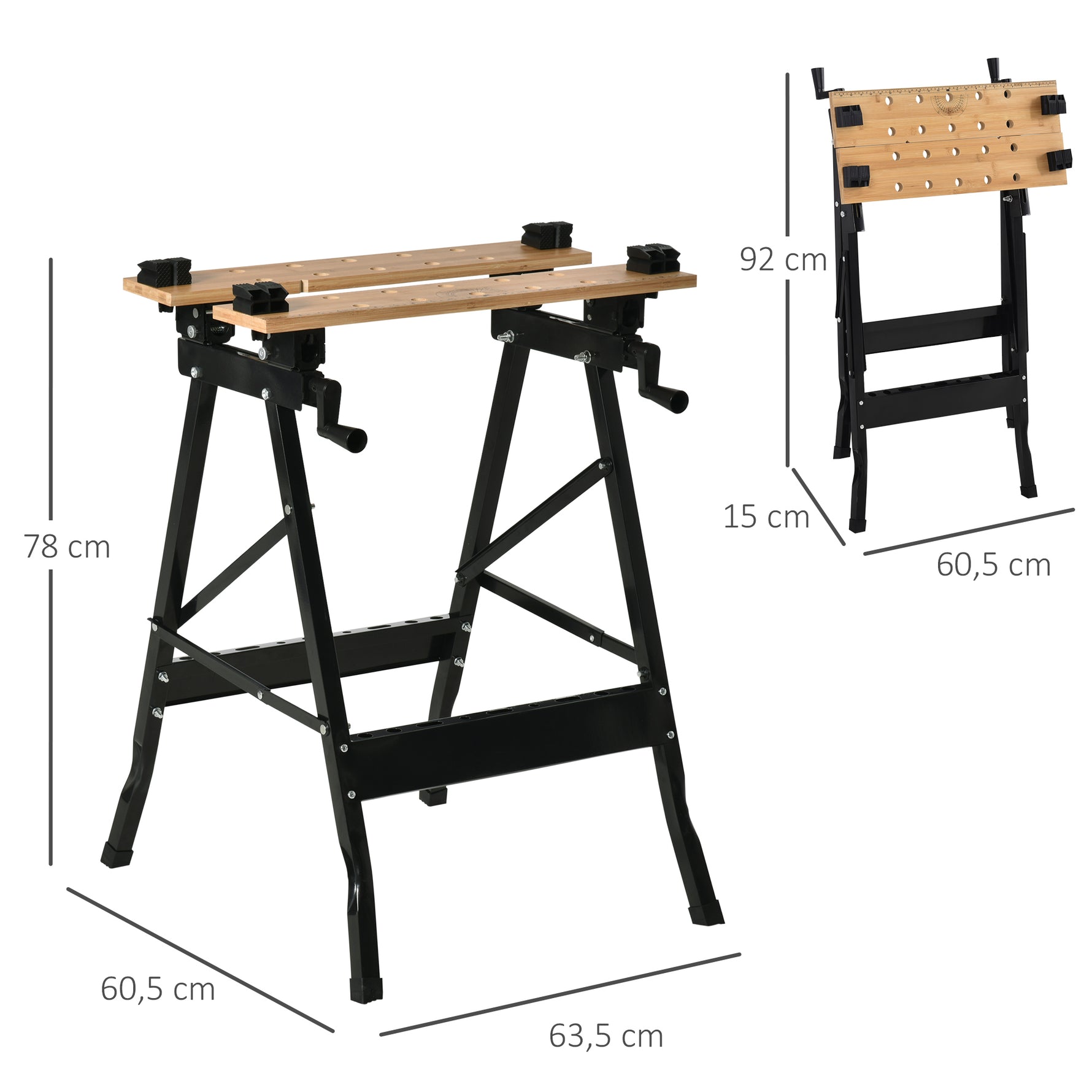 Établi pliant établi de serrage avec 4 serre-joints table de travail, charge 150 kg, 63,5x60,5x78cm, noir