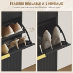 Meuble à chaussures 18 paires avec 3 tiroirs rabattables, portes cannelées et étagères réglables, 60x24x122,5cm, noir