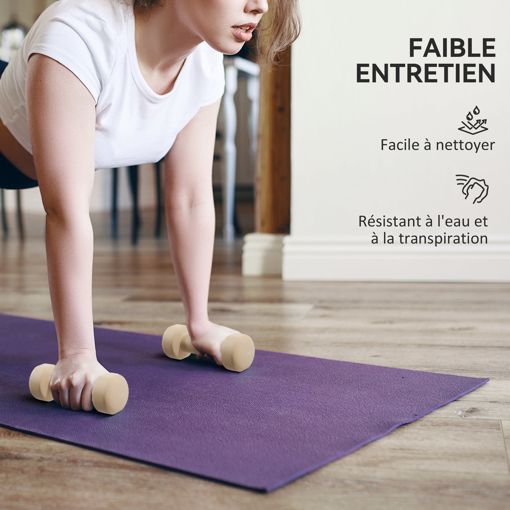 Ensemble d'haltères total 10 Kg - paires de 0,5/1/1,5/2 Kg avec mallette - entraînement musculaire - métal PU multicolore