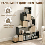 Étagère de rangement, bibliothèque géométrique à 5 niveaux, pour bureau, salon, chambre, noir et bois naturel