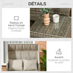 Conjunto de jardín de 4 piezas: sofá de 2 plazas + 1 reposapiés + 2 mesas de centro con cojines beige marrón