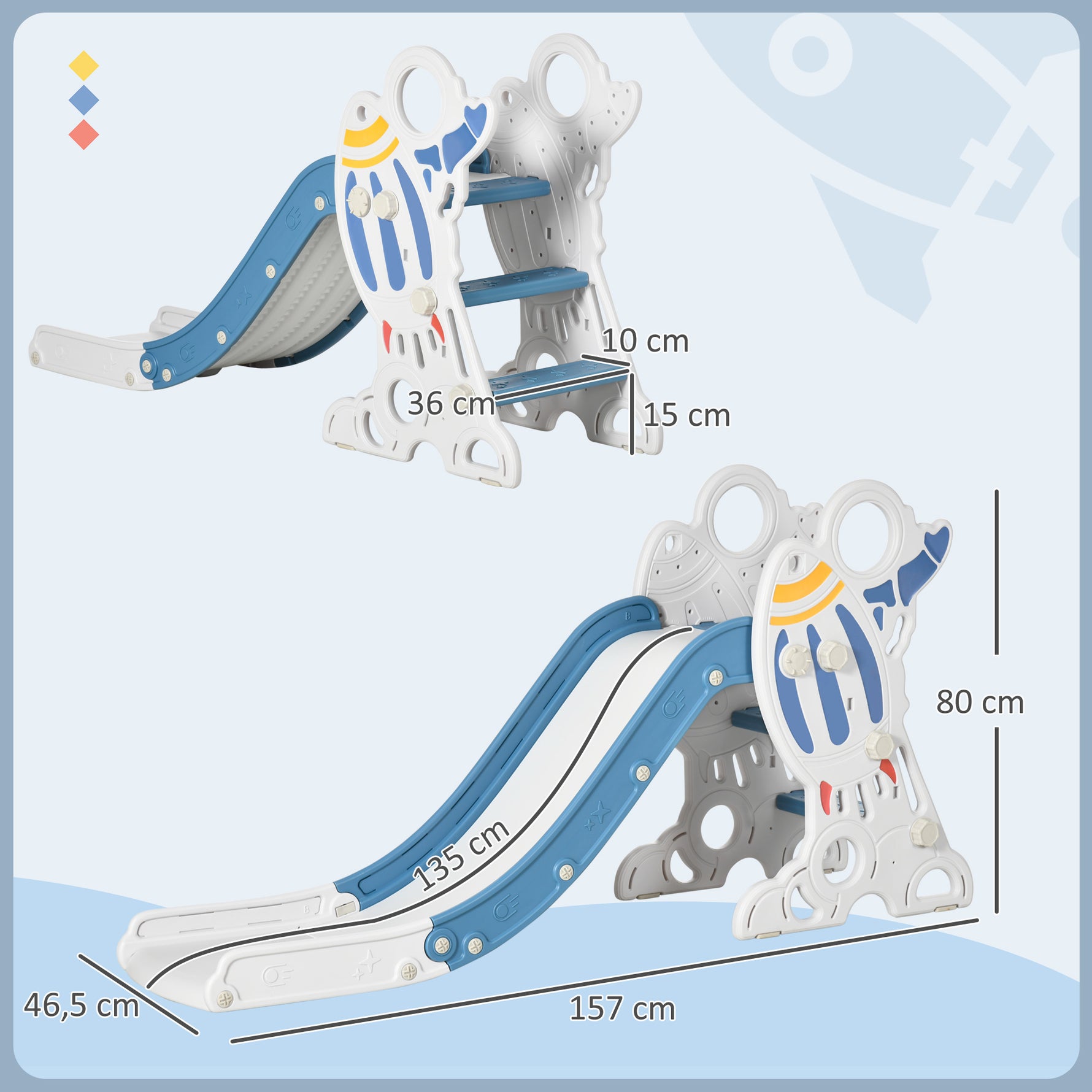 Toboggan pour enfants toboggan intérieur pour enfant, de 18 à 36 mois, jusqu'à 30 kg, 157L x 46,5l x 80H cm, bleu