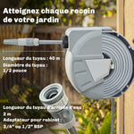 Enrouleur Tuyau Arrosage Mural 40+2 m x Ø 15mm, Dévidoir de Tuyaux d'Eau Rétractable Automatique Pivotant à 180°, Gris
