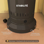 chauffage exterieur terrasse, parasol chauffant gaz portable 11 KW niveaux de chauffe réglable 82x82x223cm noir