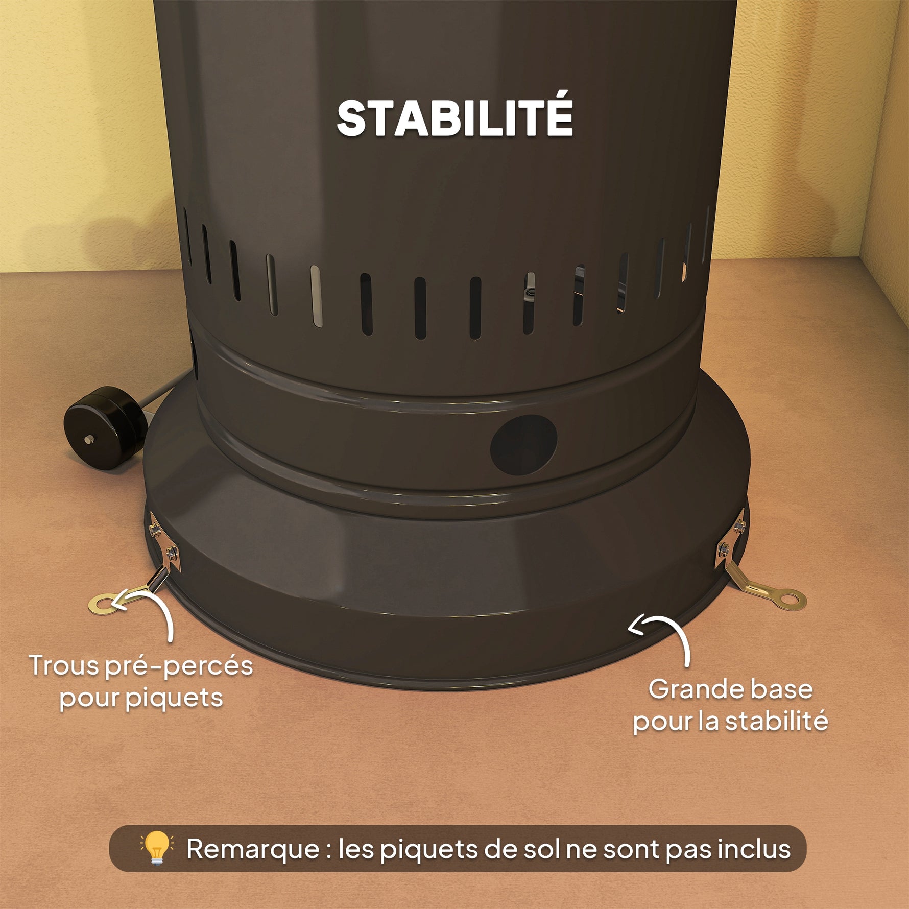 chauffage exterieur terrasse, parasol chauffant gaz portable 11 KW niveaux de chauffe réglable 82x82x223cm noir