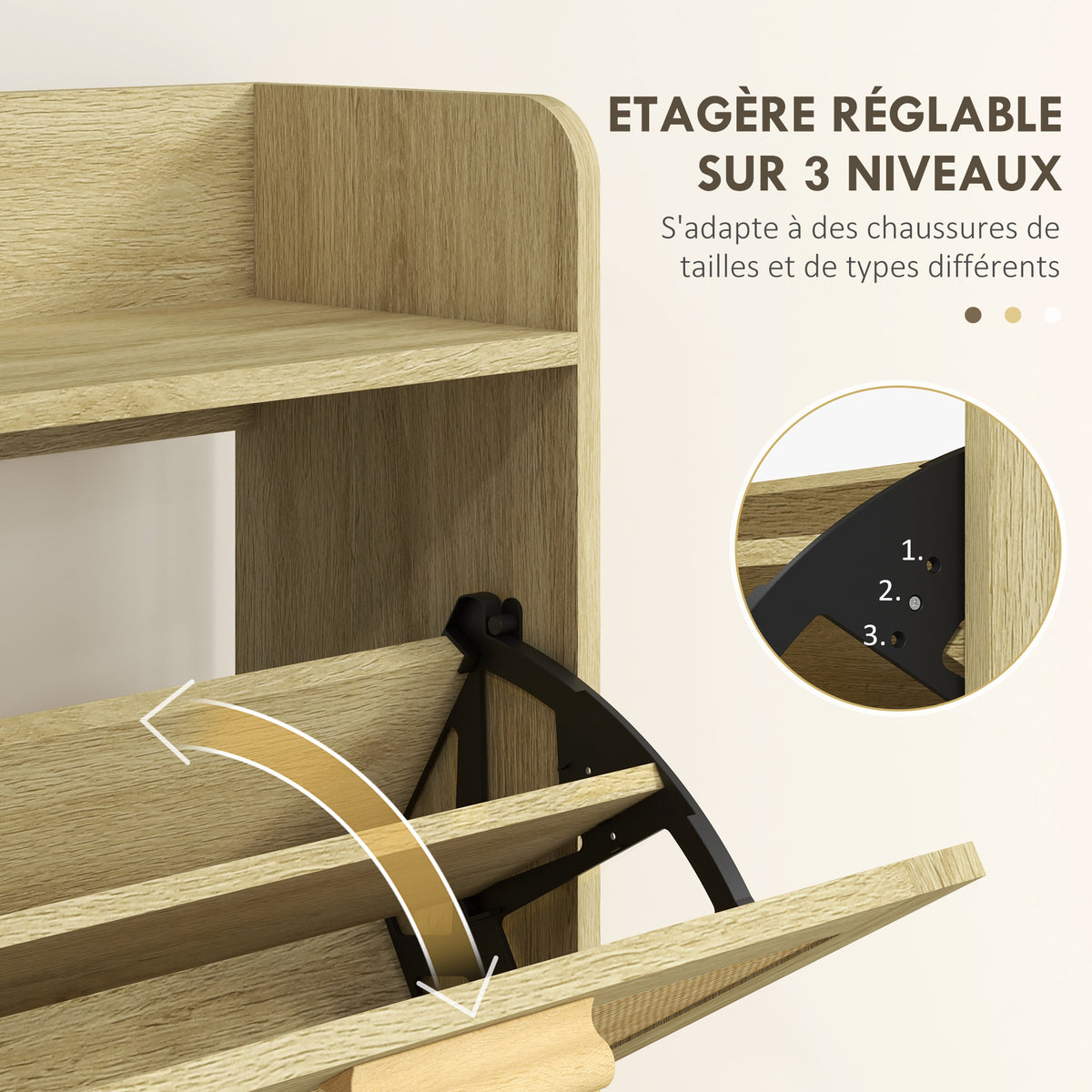 Meuble à chaussures 2 portes abattants étagère effet rotin tissé design bohème - dim. 80L x 24,5l x 110H cm