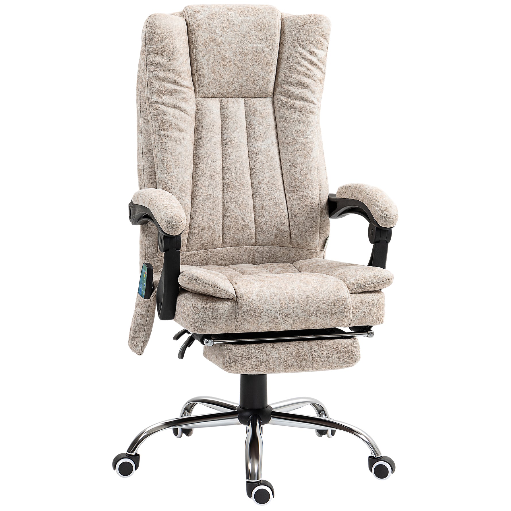 Fauteuil de bureau massant et chauffant avec hauteur réglable, dossier inclinable, repose-pied et télécommande, crème