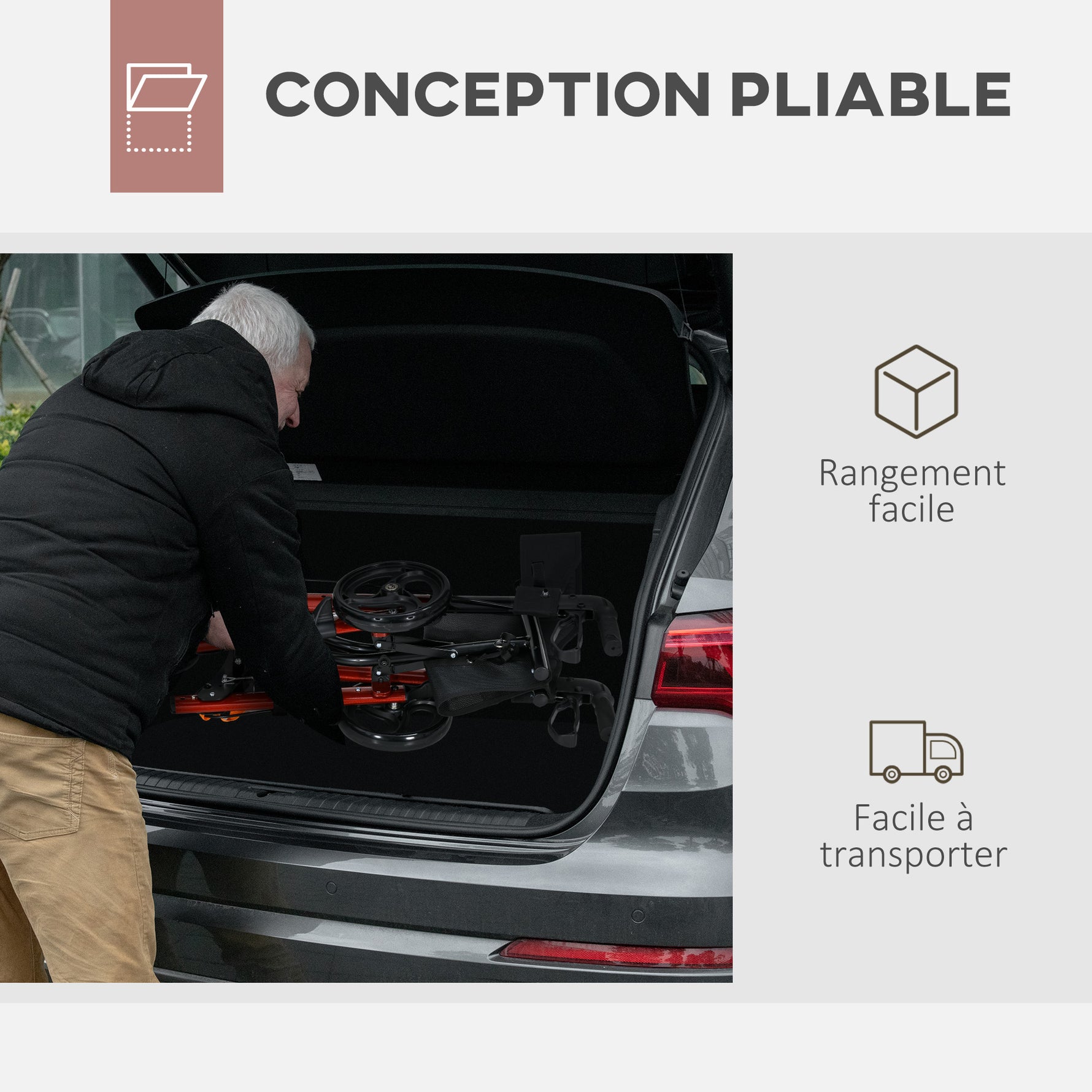 Déambulateur 4 Roues Pliable en Aluminium, Hauteur Réglable 6 Positions, Freins Doubles, Rangement, 64x67x92cm, Rouge