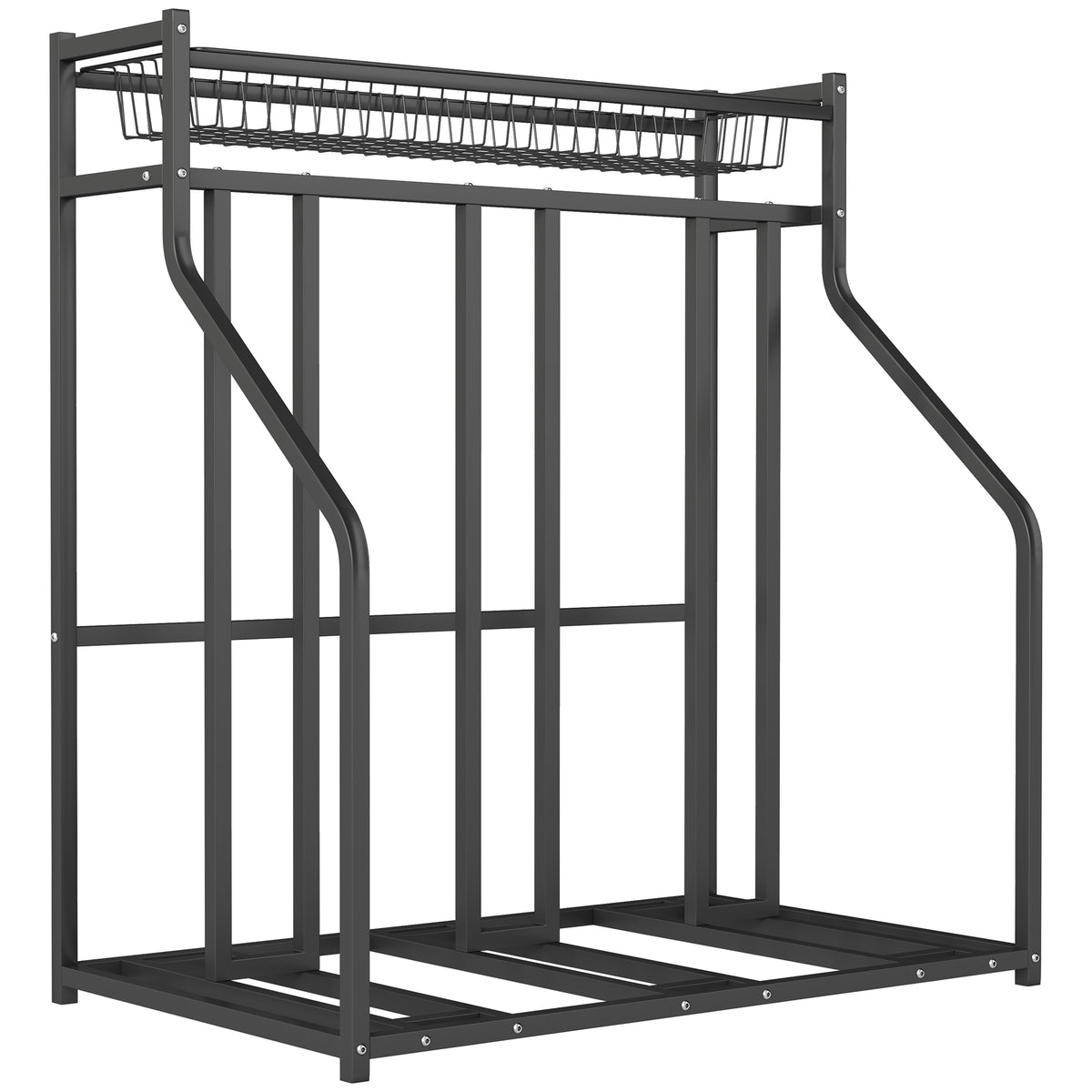 Supporto per biciclette, rastrelliera per 3 biciclette con cestello superiore, 4 ganci, 90 x 54 x 100 cm, nero