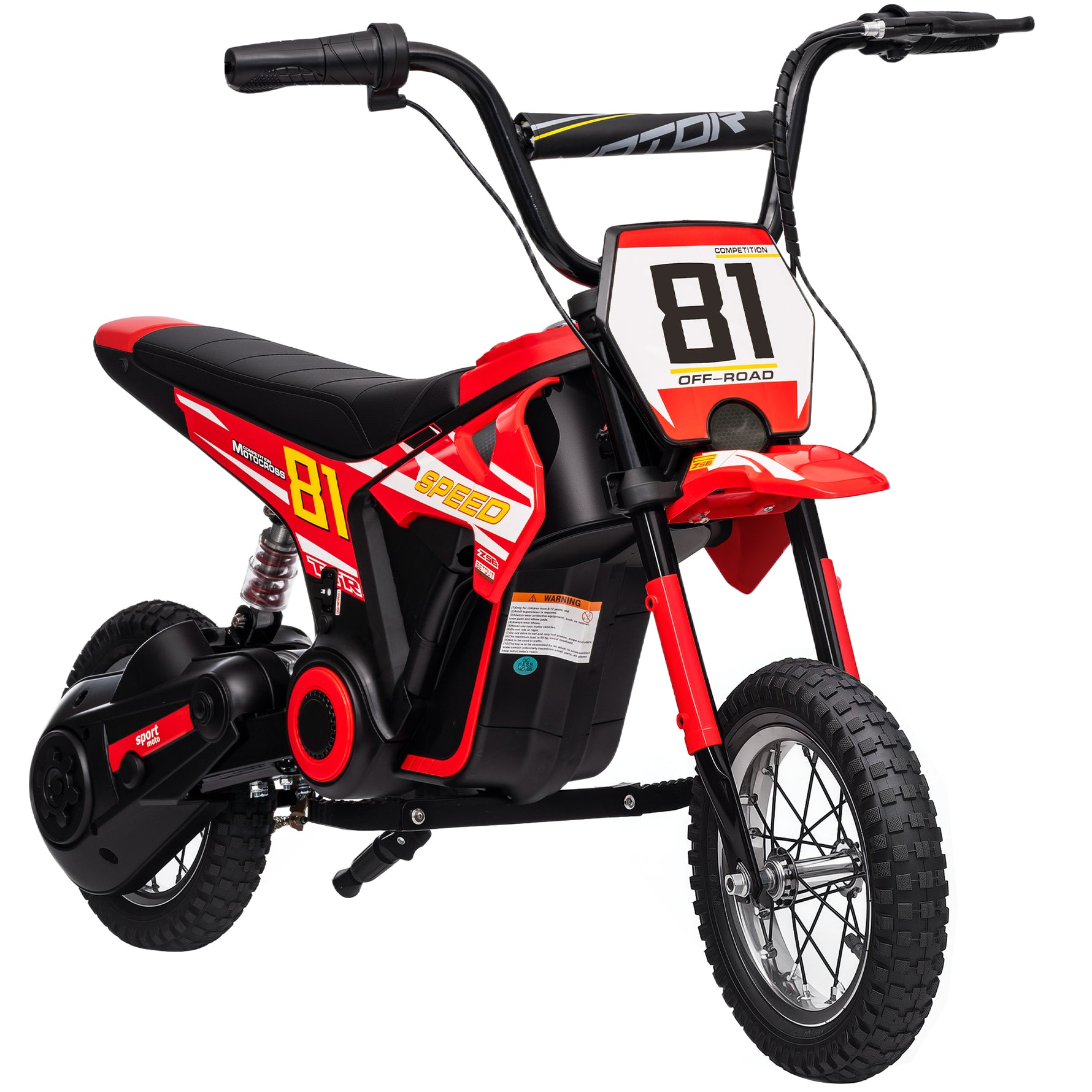 Moto électrique enfants 24V, moteur 250W, vitesse 6,4-16 km/h, pour enfants 8-12 ans, suspension arrière, rouge
