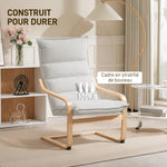 Fauteuil salon fauteuil de loisirs moderne fauteuil chambre avec accoudoirs incurvés, coussins, 67 x 83 x 105 cm, crème
