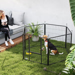 Dog playpen, 6-panel modular and foldable dog enclosure, portable steel with door 80 x 80 grey