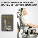 Chaise de bureau ergonomique en maille, fauteuil de bureau inclinable, accoudoirs 3D, appui-tête réglable, beige