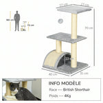 Krabpaal krabmeubel voor katten hoogte 72 cm met hangend speeltje lichtgrijs