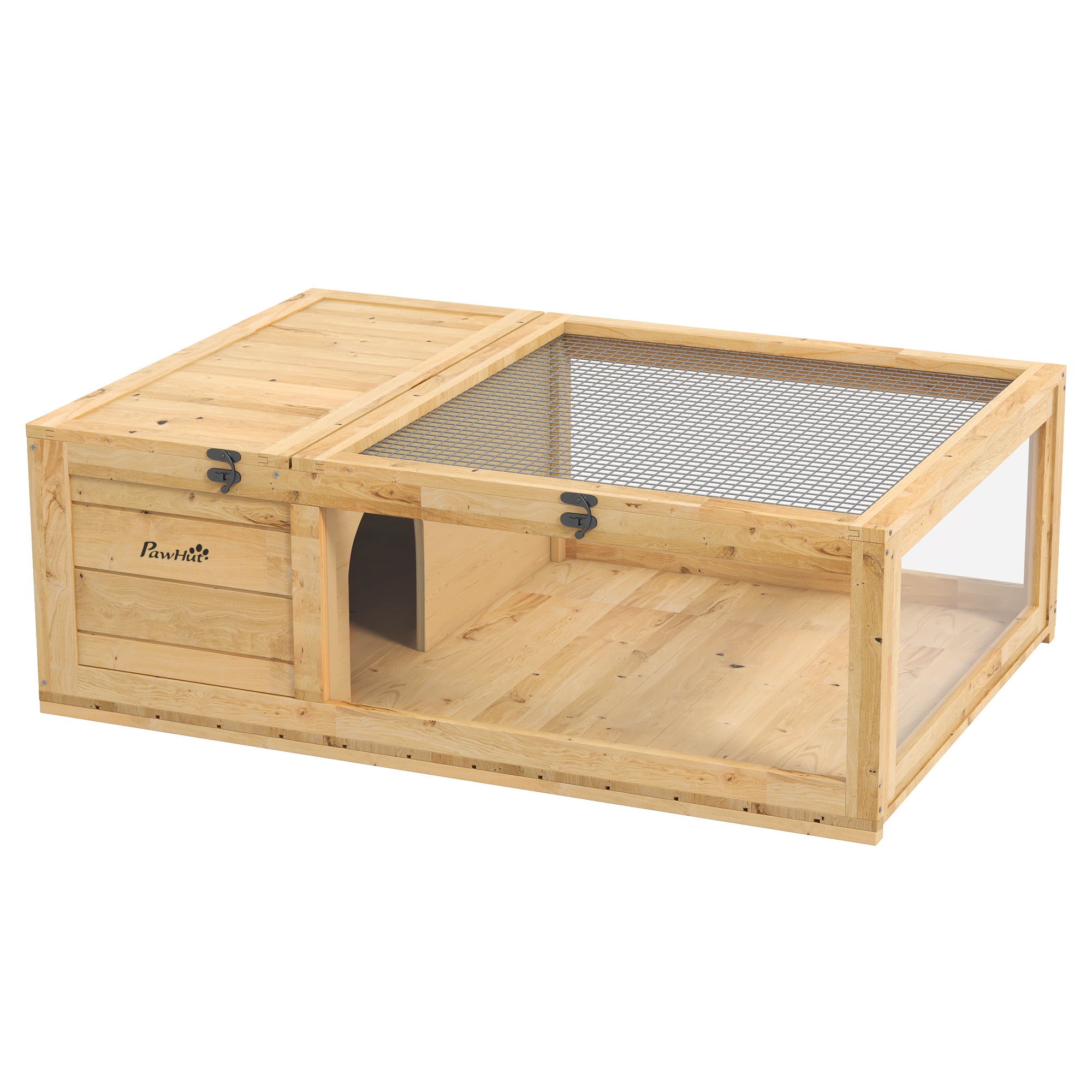 Maison enclos cage habitat pour petit animal tortues avec 2 espaces 91 x 60,5 x 32 cm bois massif jaune clair