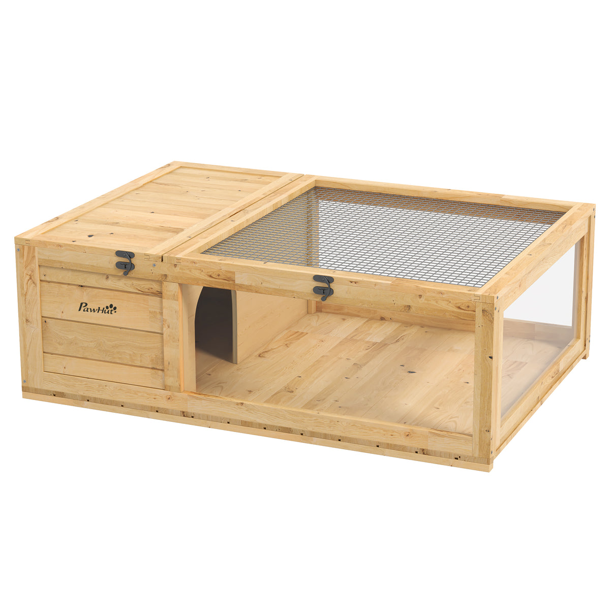 Maison enclos cage habitat pour petit animal tortues avec 2 espaces 91 x 60,5 x 32 cm bois massif jaune clair