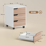 Caisson bureau mobile, meuble rangement bureau sur roulettes, 3 tiroirs, 40x50x57,5cm, blanc et chêne
