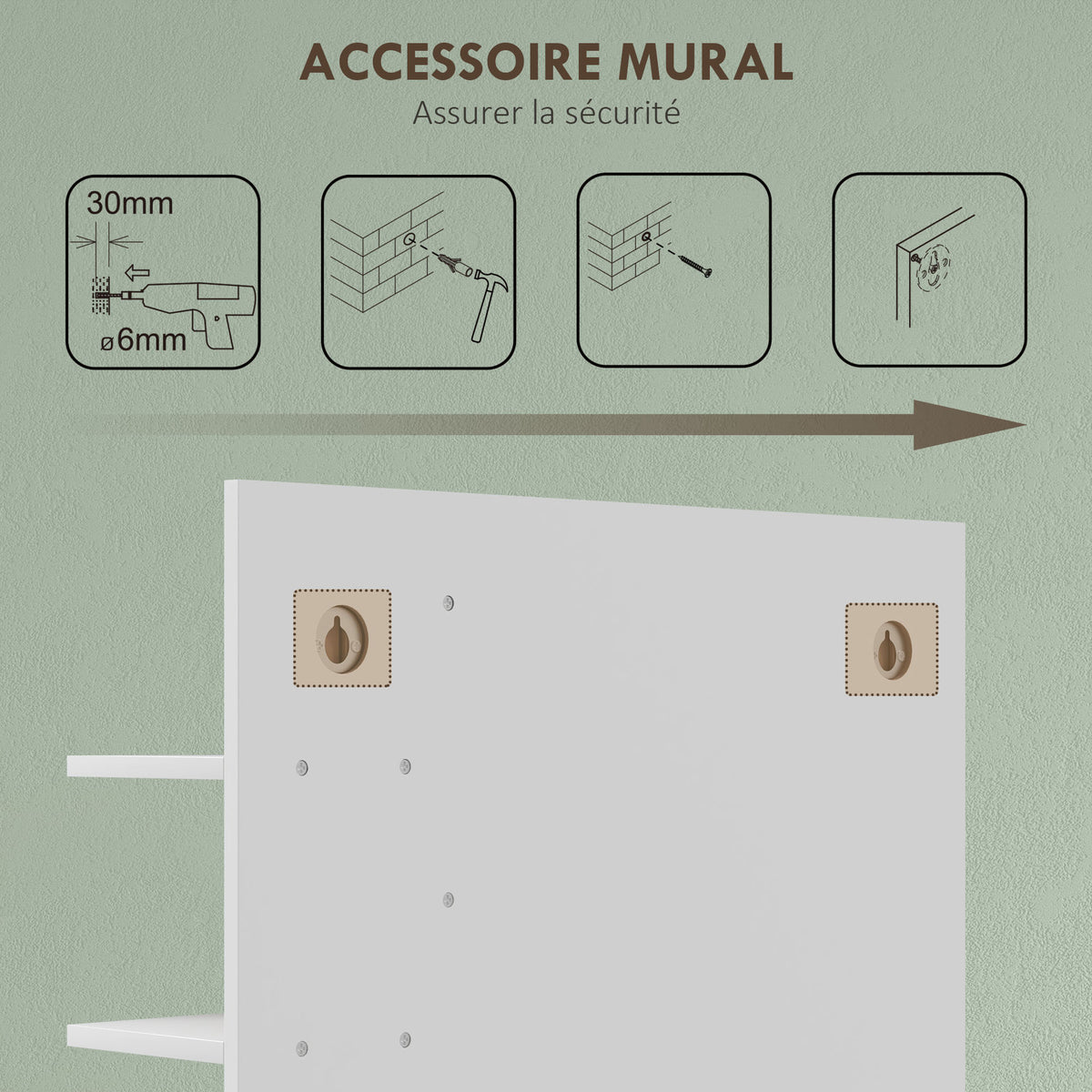Miroir mural de salle de bain avec 3 étagères latérales 1 étagère inférieure en bambou 45 x 15 x 58,5 cm blanc