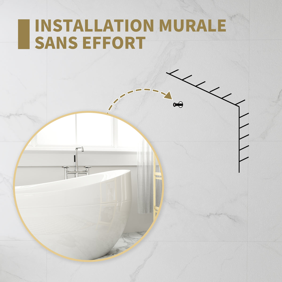 Miroir rond miroir salle de bain cadre en métal facile à installer, pour chambre, salon, entrée, Ø 70 x 2,5 cm or