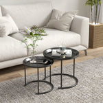 Lot de 2 tables basses rondes gigognes plateaux amovibles style industriel en acier Ø 43 et Ø 35 cm noir