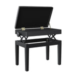 Banc de piano, banc de clavier réglable en hauteur en bois massif, tabouret piano avec compartiment caché, siège rembourré polyuréthane à 10 boutons, stable et antidérapant, charge 200kg, noir