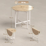 Tavolo da pranzo pieghevole, tavolo da cucina rotondo Ø 80 cm per 4 persone con 2 ribalte, gambe in acciaio, legno naturale