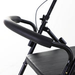 Déambulateur 4 roues - déambulateur pliable léger - assise + dossier rembourré - poignées ergonomiques, freins à main - panier rangement - cale-pied - métal noir